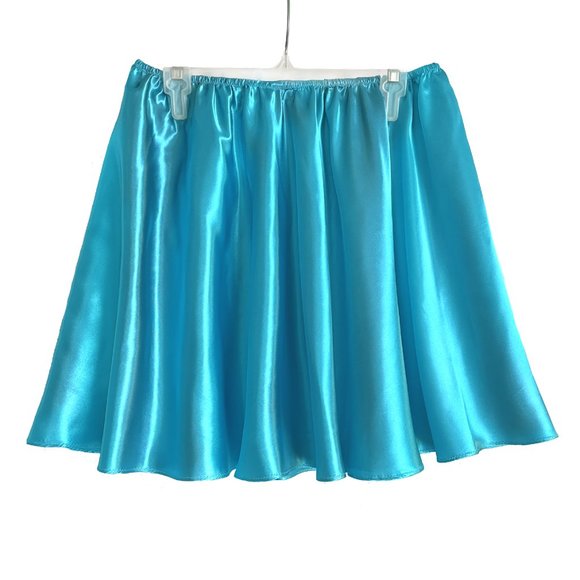 Turquoise light-blue satin mini skirt. Size XL - Picture 1 of 1